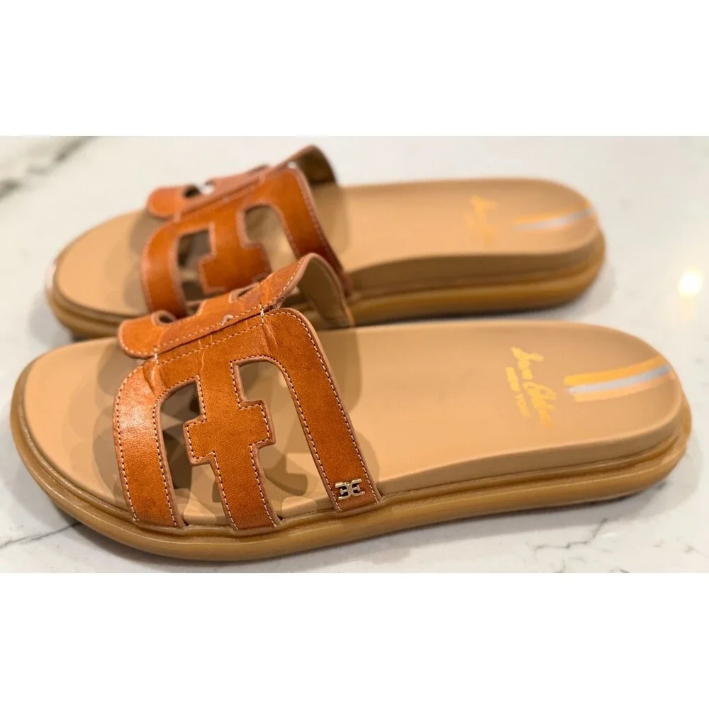 Sam Edelman Shoes Womens Size 8.5 Valeri Brown Leather Slip On Sandals EUC